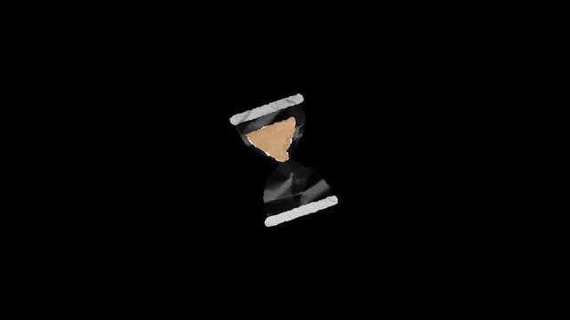 Minimalist Hourglass Sand Timer Floating on Black Background.