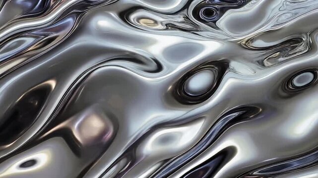 Chrome molten loop diagonal bending waves with metallic glowing highlights effect