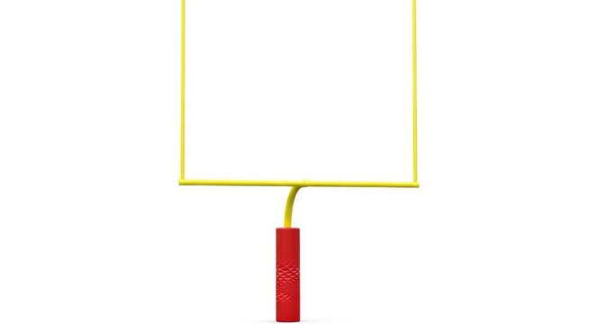 Yellow American football goal post with red protective padding isolated on a white background