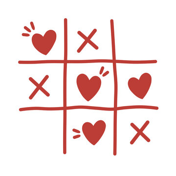 Cute tic tac toe game with red hearts and crosses png