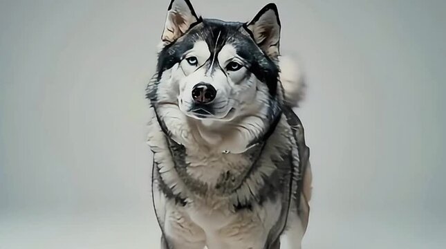 Siberian husky dog looking at the camera in a studio setting