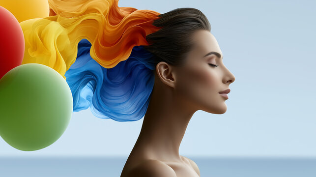 Woman with Colorful Abstract Hair Representing Individuality and Self Expression