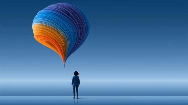 Small Figure Beneath Expanding Color Form Representing Overwhelming Thoughts