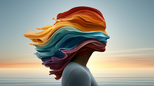 Flowing Color Waves Shaping Human Profile in Creative Mind Concept