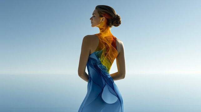 Female Portrait with Abstract Colors Representing Emotional Complexity