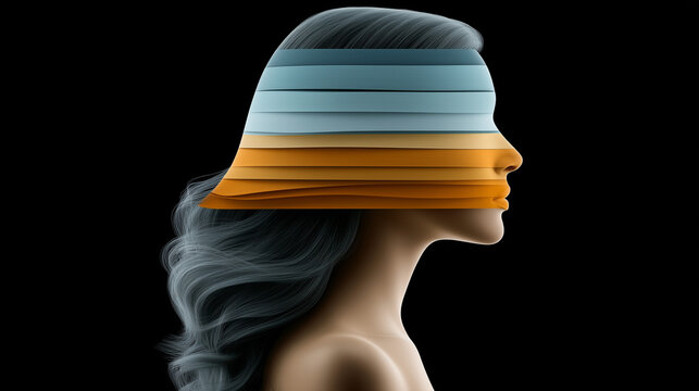 Abstract Female Profile with Layered Mind Representing Complex Thinking