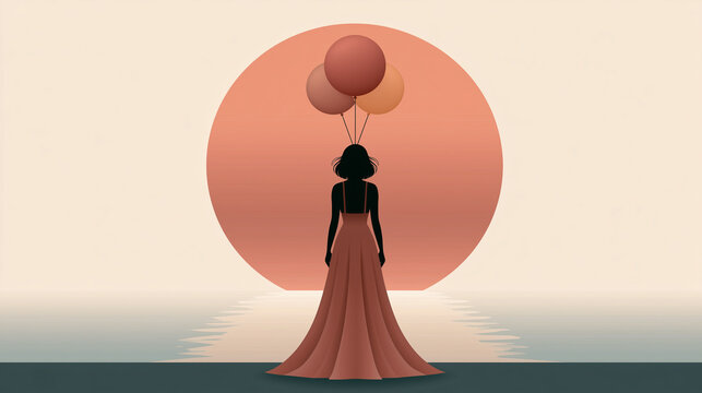 Woman Under Abstract Spheres Representing Mental Balance and Self Awareness