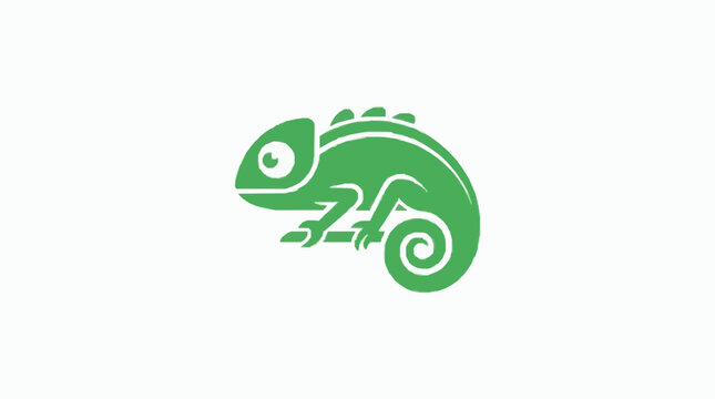 Green chameleon icon on white background. Minimalist lizard vector graphic illustration.