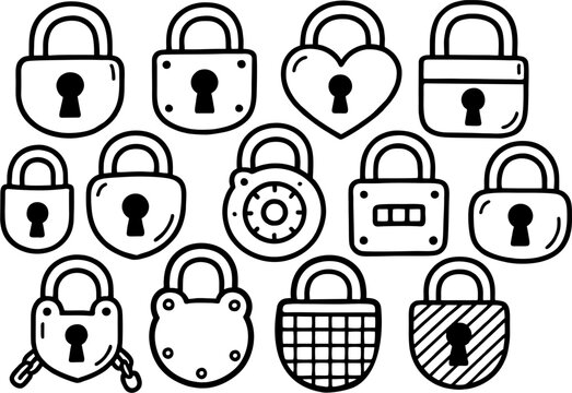 lock doodle Icon vector illustration set