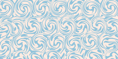 Obraz premium Blue and beige diagonal wavy lines seamless pattern. Simple vector abstract liquid stripes background.