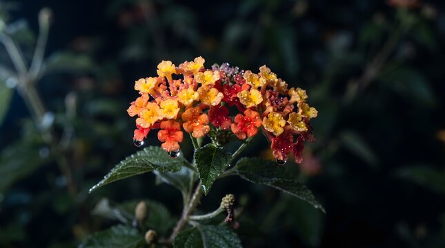 Lantana Flower Bloom in Moody Garden Light Close Up for Botanical Nature Background and Floral Concept