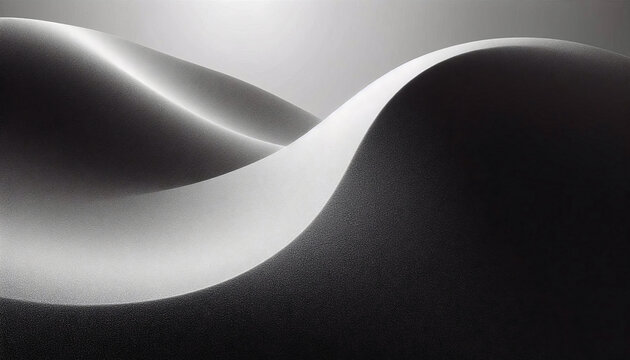 Abstract black and silver waves with smooth curves and soft light, creating a sleek modern background with a calm, elegant feel.