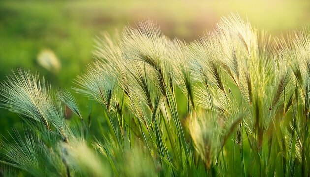 Natural Background With Green Grass Green Meadow Summer Landscape Selective Focus Smooth Meadow Grass Poa Pratensis Seedheads Blurred Background