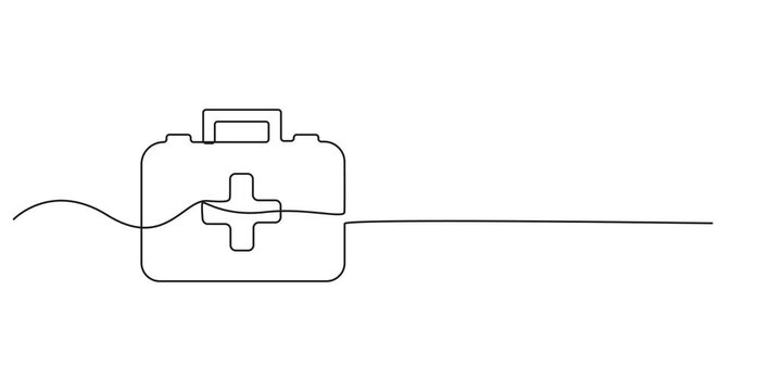 Animated self drawing of continuous one line drawing First aid kit box. First Aid Box line art. Hand drawn vector art, abstract. Full length animation.