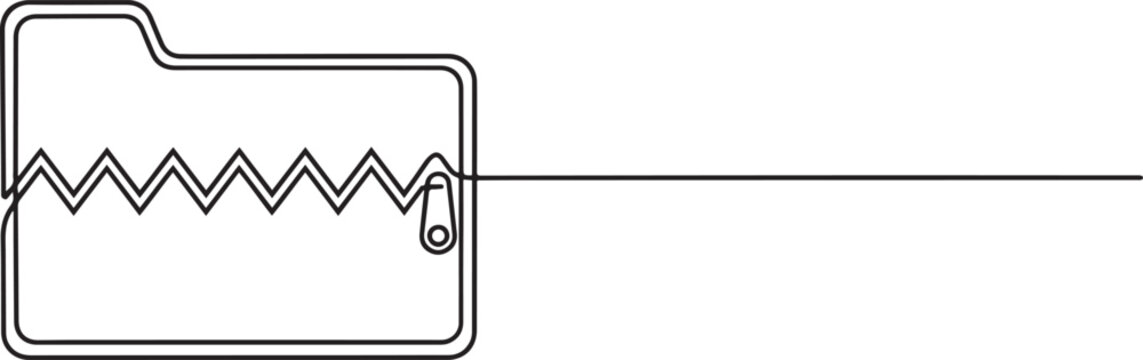 Continuous one line drawing of a zip file icon closed with a zipper, representing a compressed file. one line art icon drawing vector