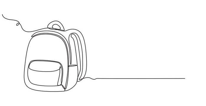 Baby school bag animation continuous one line drawing, Self drawing line animation school backpack bag Back to school education, Animation of a single line drawing of a backpack, Minimalism concept.