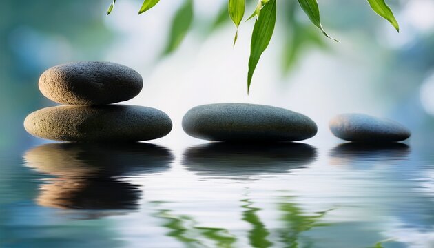 Digital Zen Stones In Calm Water Stepstones Beautiful Reflection