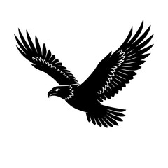 Fototapeta premium Eagle Flying with Wings Spread in Silhouette Against a White Background Featuring Bird, Nature, Wildlife with Animal and Feather