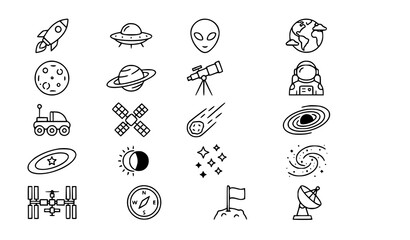 Modern Space Exploration Line Icons Vector Collection for Science and Astronomy © Shohel