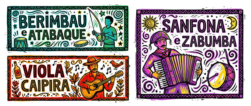 Folk Music Instruments and Performers Art