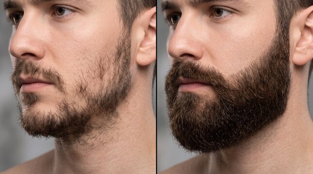 Before and after patchy uneven beard to thick full growth