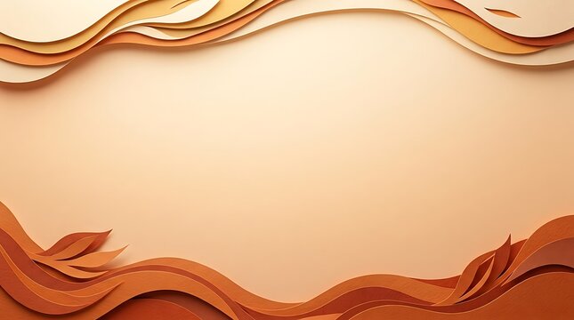 Abstract autumn background with layered paper cut style waves in warm orange and brown earth tones