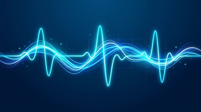 Digital blue energy wave and frequency signal visualization