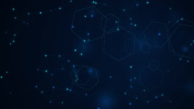 Abstract digital network connection background with glowing hexagon nodes a seamless motion graphic featuring connected blue and geometric shapes perfect for technology business or data