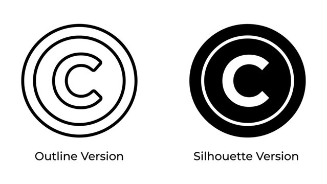 Copyright Symbol: Two variations of the copyright symbol, an outline version and a silhouette version, representing intellectual property protection and legal rights.