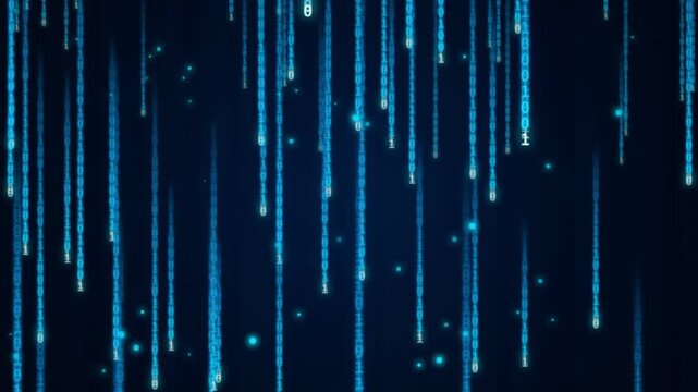 Blue binary code digital data rain background seamless falling animation depicting digital transfer and information flow for tech backgrounds technology abstract falling motion computer