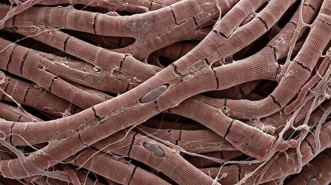 Microscopic view of striated skeletal muscle fibers