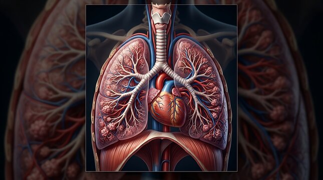 Detailed anatomical view of human lungs and heart system