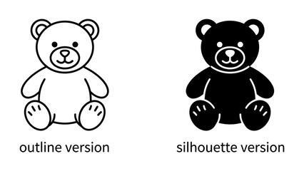 Teddy Bear Icons: Two stylized teddy bear illustrations, one as a black outline and the other as a solid silhouette, presented side-by-side on a neutral background. © hammad