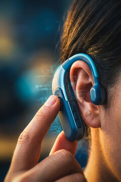 Person using bone conduction headphones with digital interface