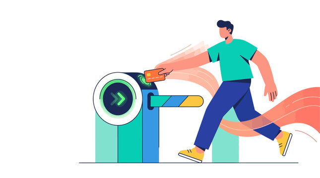 Flat Vector Illustration of Contactless Payment Card for Turnstile Access
