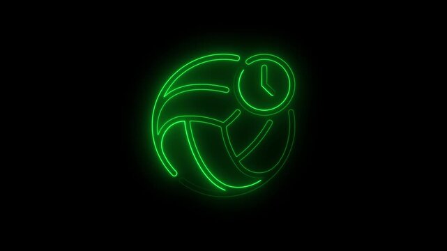 Volleyball Schedule Icon Animation with Clock Neon on Black Background