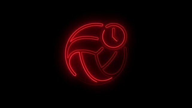Volleyball Schedule Icon Animation with Clock Neon on Black Background