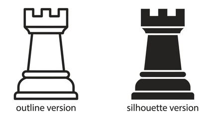Chess Rook: Two chess rooks, one in outline and one in silhouette, representing strategy and intellect in a game of chess. © Md