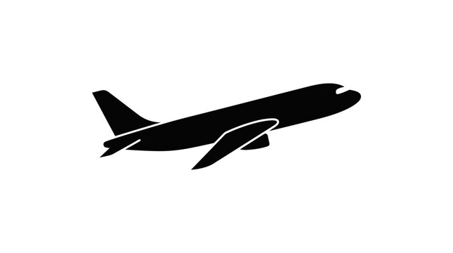 Airplane silhouette flying in sky.