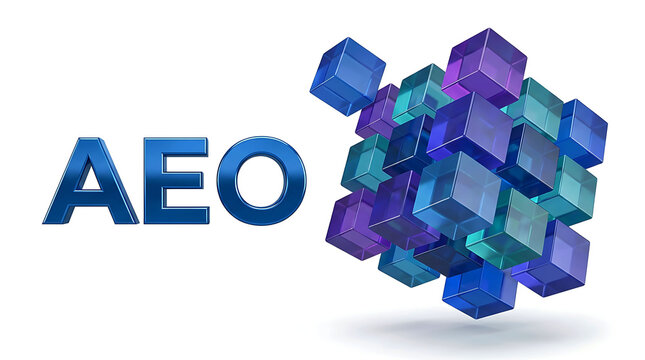 AEO Answer Engine Optimization Tech Concept Render With Abstract 3D Cubes