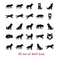 Obraz premium Set Of Wolf Icons Black Silhouette On White Background