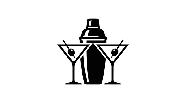 Cocktail shaker with two glasses.