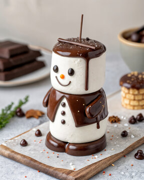 Chocolate-coated marshmallow treat shaped like a little person.