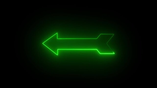 Glowing Green Neon Left Arrow Animation on Dark Background 4K