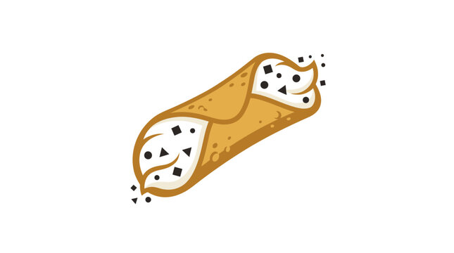 Flat vector illustration of a traditional Italian cannoli pastry with ricotta filling and chocolate chips for bakery branding
