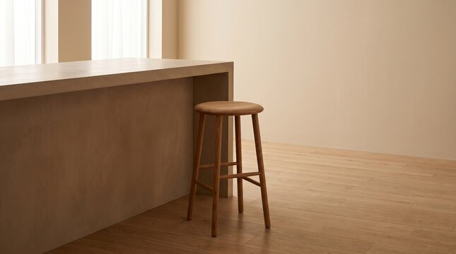 Minimalist solid oak bar stool in modern kitchen