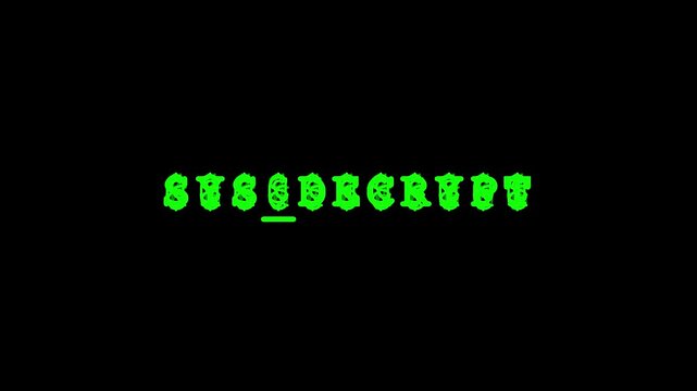 Green matrix style decrypt text animation on 4k black background, for cyber security, and digital technology concepts