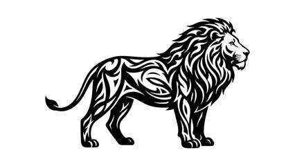 Obraz premium Tribal Lion Design: A majestic lion rendered in bold black tribal patterns, embodying power, strength, and wild spirit, set against a clean backdrop.