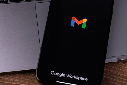 Google Gmail mobile logo app on screen smartphone iPhone closeup. Gmail is a free email service from Google. Batumi, Georgia - June 12, 2026