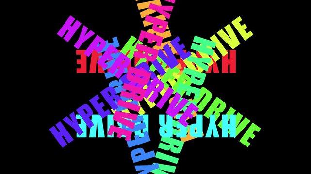 Hyper drive kinetic typography animation with colorful rotating text for dynamic motion and modern digital backgrounds 4k